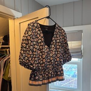 Club Monaco Floral Black and White Women's Top